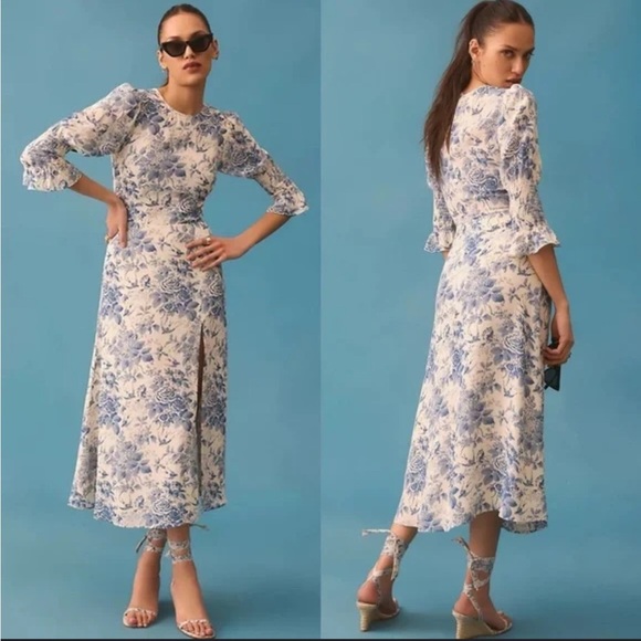 Reformation Women’s Carolena Midi Dress in Blue & White. Size 6. - Picture 4 of 9